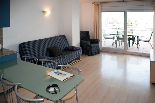 Spacious living room and big balcony of the apartment